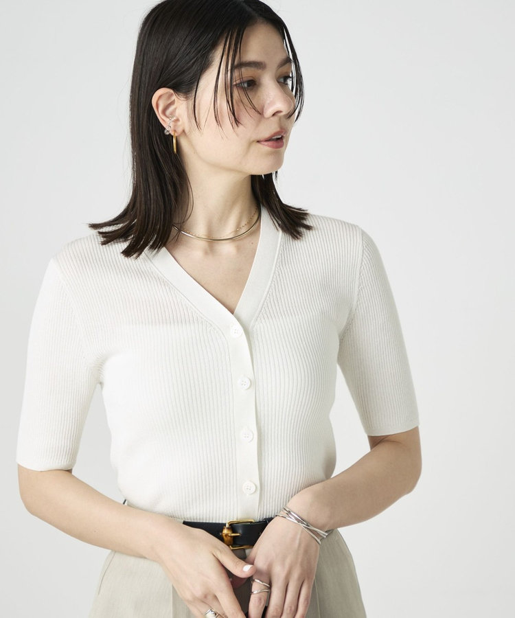 ［WEB限定 SPECIAL SALE！］《接触冷感》綿アセリブ半袖Vネックカーディガン