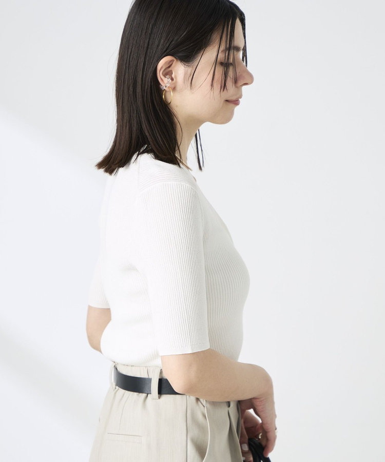 ［WEB限定 SPECIAL SALE！］《接触冷感》綿アセリブ半袖Vネックカーディガン