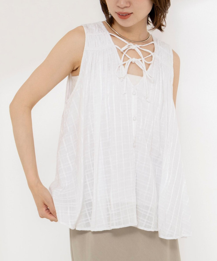 【MARILYN MOON/マリリーンムーン】sheer check 2way gathered blouse