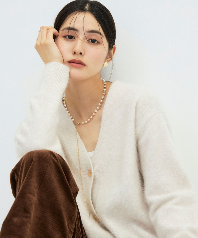 《手洗い可能》ヘアリー長めVネックカーディガン