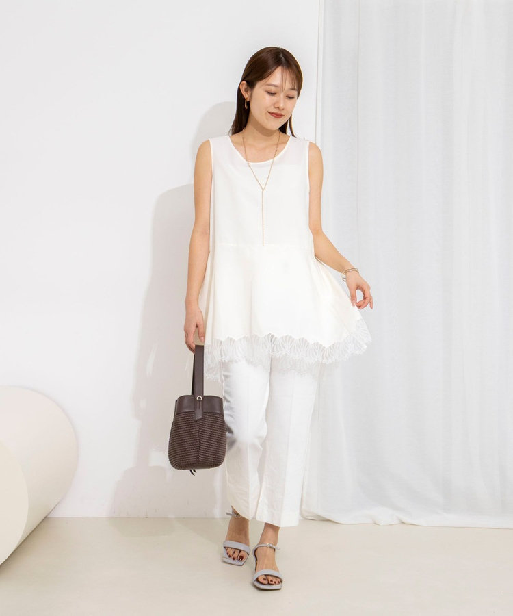 【WEB限定】ウォッシャブルヘムレースサテンタンク