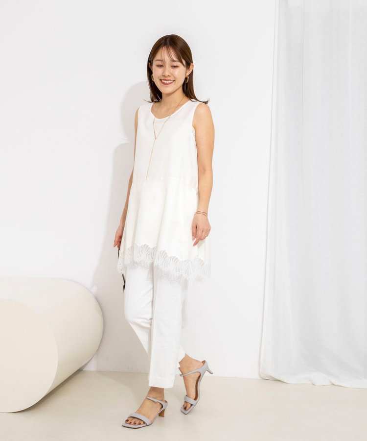 【WEB限定】ウォッシャブルヘムレースサテンタンク