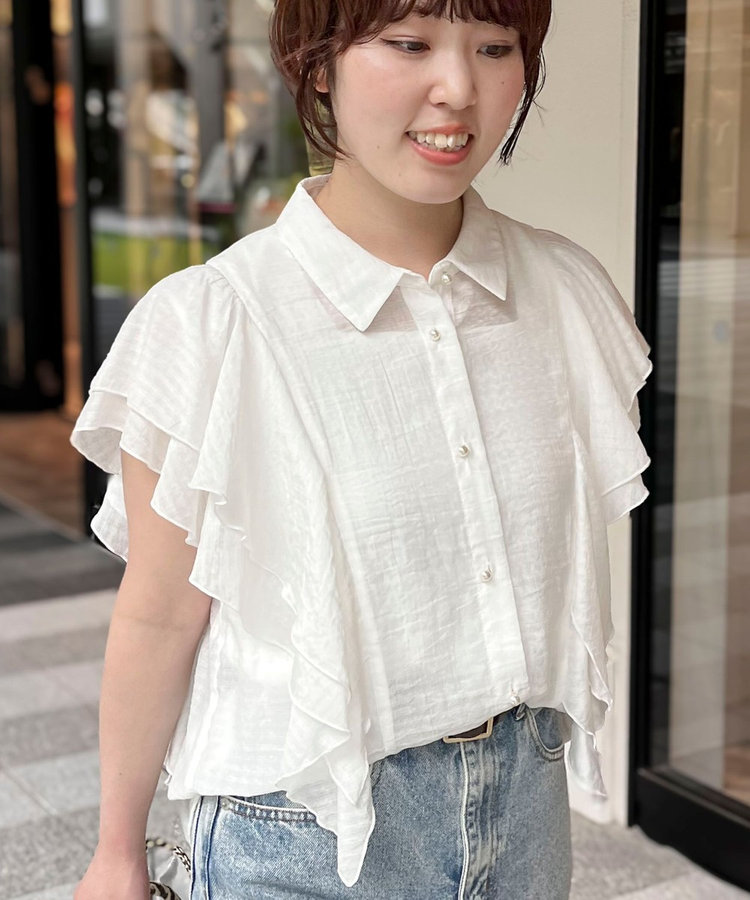シアー千鳥フリルブラウス