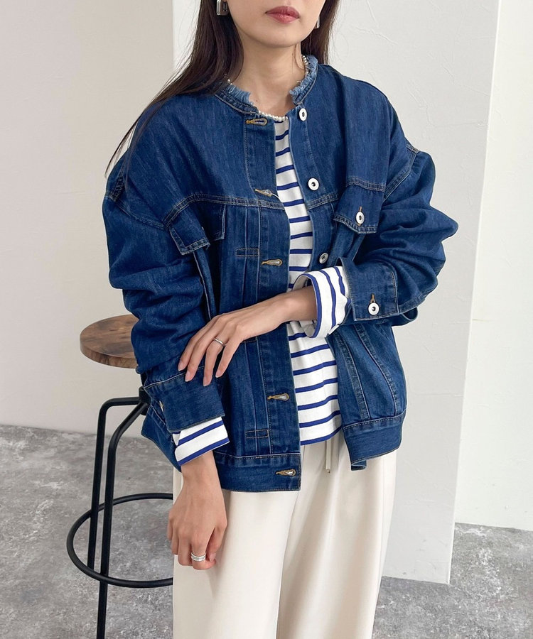 ノーカラーデニムジャケット（4-0330-5-24-001）｜fredy emue(フレディ