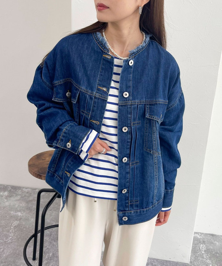 ノーカラーデニムジャケット（4-0330-5-24-001）｜fredy emue(フレディ