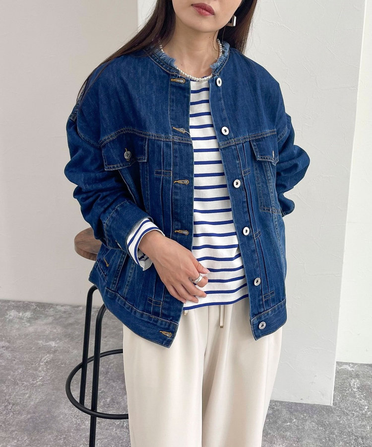 ノーカラーデニムジャケット（4-0330-5-24-001）｜fredy emue(フレディ