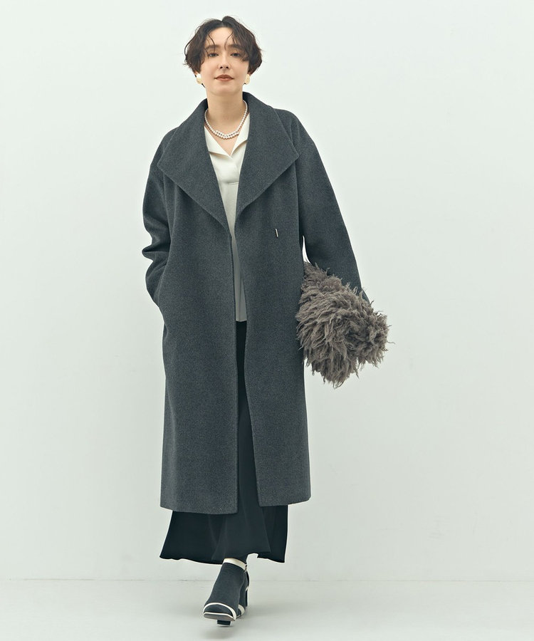 一部WEB限定色】アンゴラビーバーベルテッドロングコート（5
