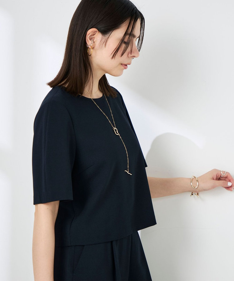 《セットアップ対応》ウォッシャブル麻調5分袖ブラウス