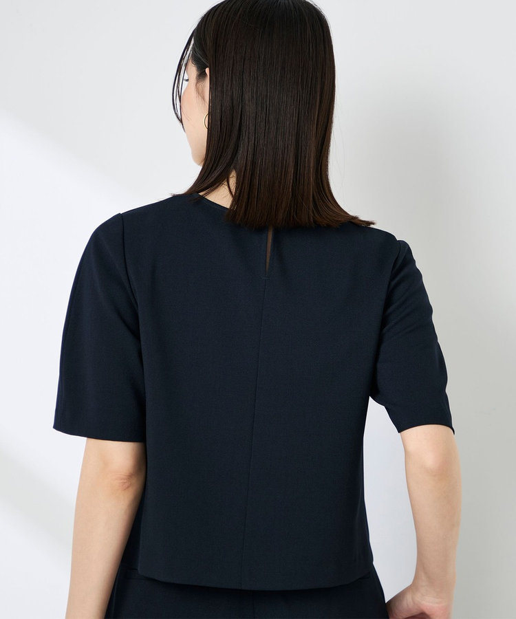 《セットアップ対応》ウォッシャブル麻調5分袖ブラウス