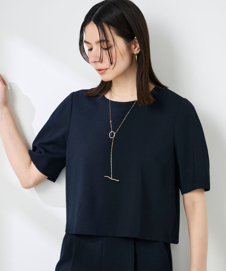 《セットアップ対応》ウォッシャブル麻調5分袖ブラウス