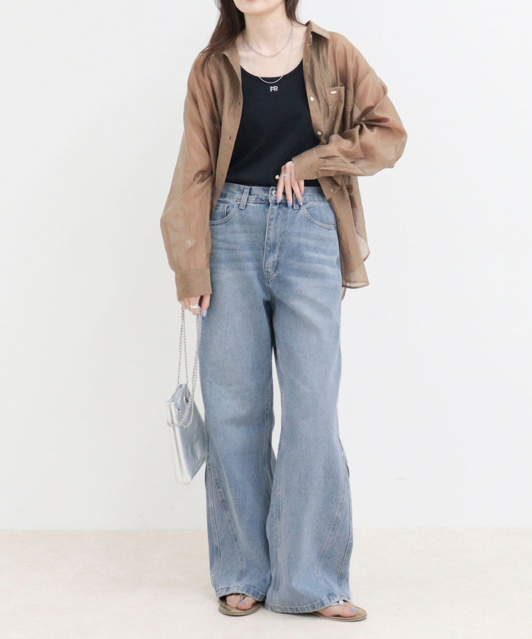セミフレア切替デニムパンツ