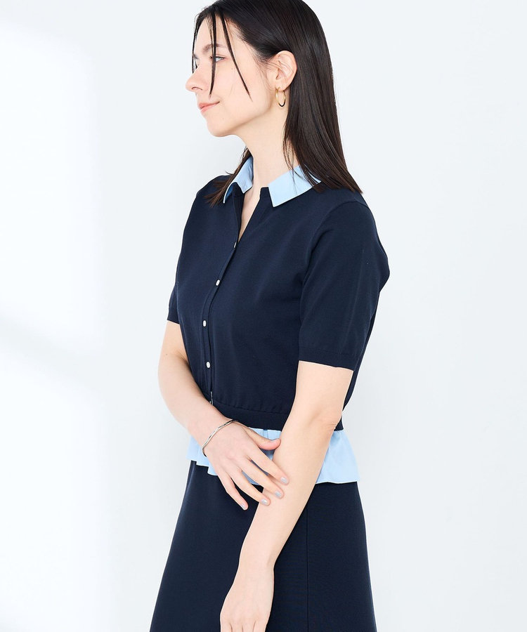 《手洗い可能/セットアップ対応》布帛襟取り外し可裾布帛半袖カーディガン
