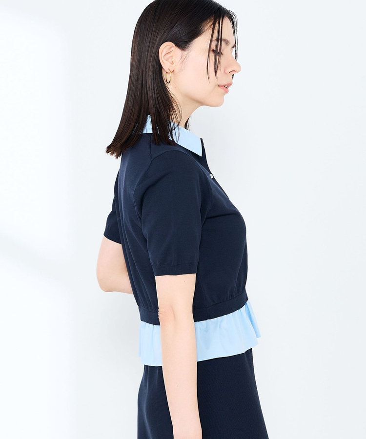 《手洗い可能/セットアップ対応》布帛襟取り外し可裾布帛半袖カーディガン