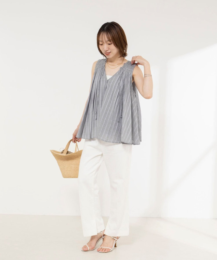 【MARILYN MOON/マリリーンムーン】sheer check 2way gathered blouse