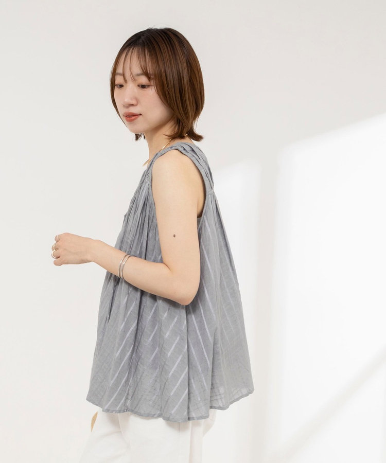 【MARILYN MOON/マリリーンムーン】sheer check 2way gathered blouse