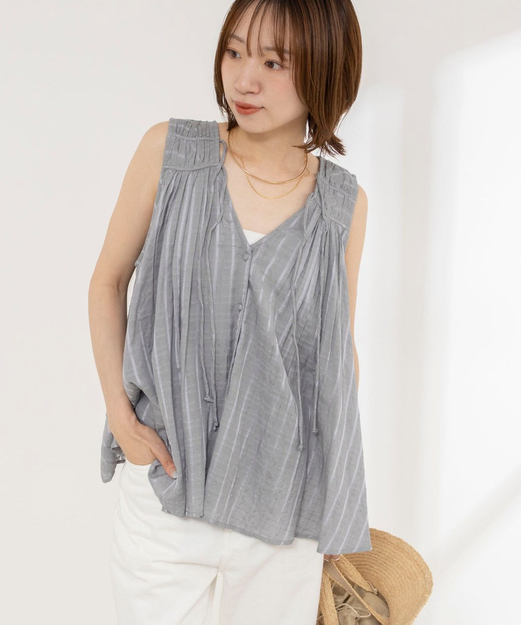 【MARILYN MOON/マリリーンムーン】sheer check 2way gathered blouse