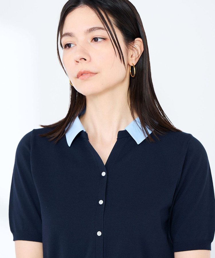 《手洗い可能/セットアップ対応》布帛襟取り外し可裾布帛半袖カーディガン