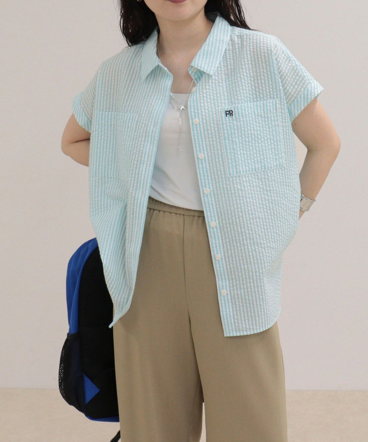 FR刺しゅうフレンチストライプシャツ