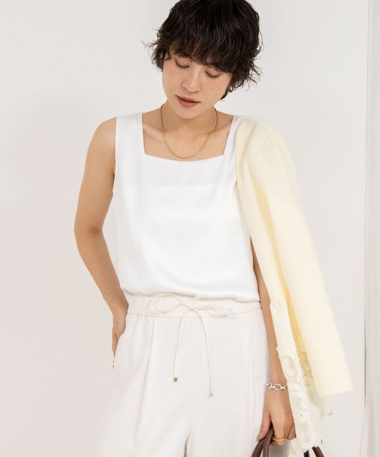 《手洗い可能》サテン×ベア天2WAYタンクトップ