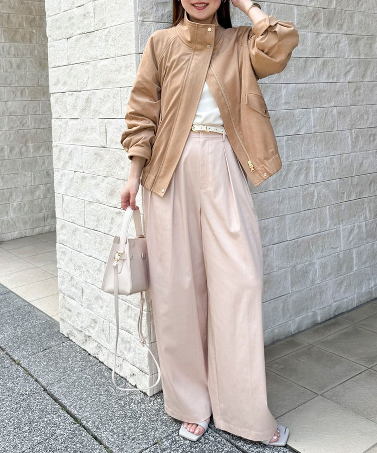 《セットアップ対応》ウォッシャブルバイオツイルタックワイドパンツ