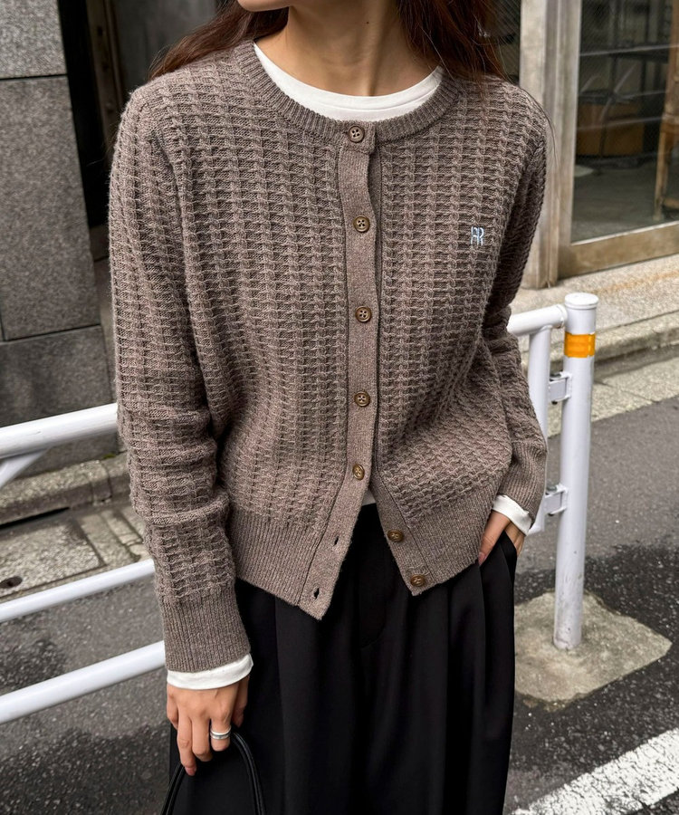FR刺繍ケーブル柄ニットカーディガン