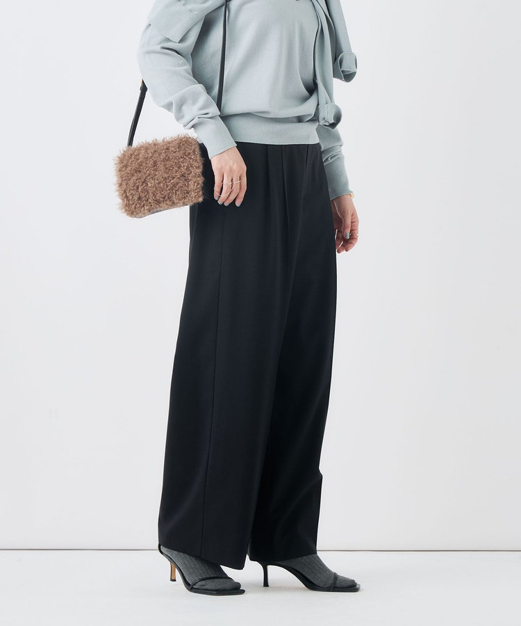 【一部WEB限定サイズ】《抗ピル/防シワ》ウォッシャブルポリウール梳毛タックワイドパンツ