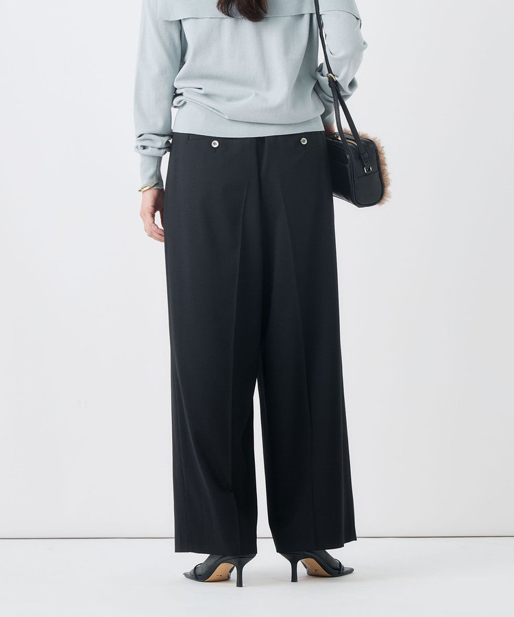 【一部WEB限定サイズ】《抗ピル/防シワ》ウォッシャブルポリウール梳毛タックワイドパンツ