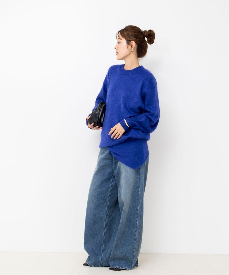 カシミヤファー加工クルーネックプルオーバー ミニストール付き