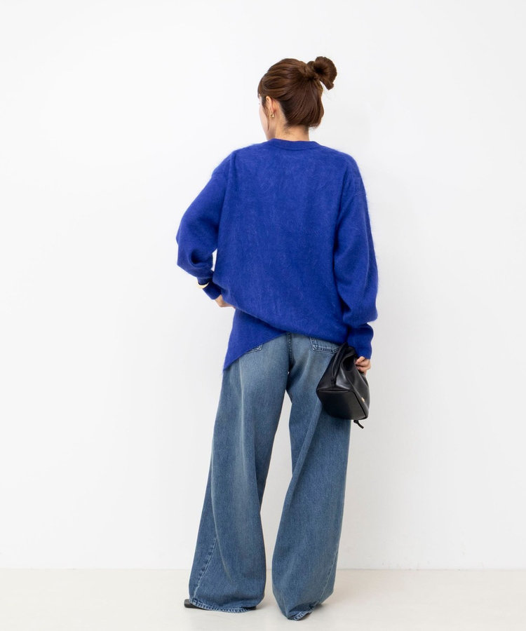 カシミヤファー加工クルーネックプルオーバー ミニストール付き