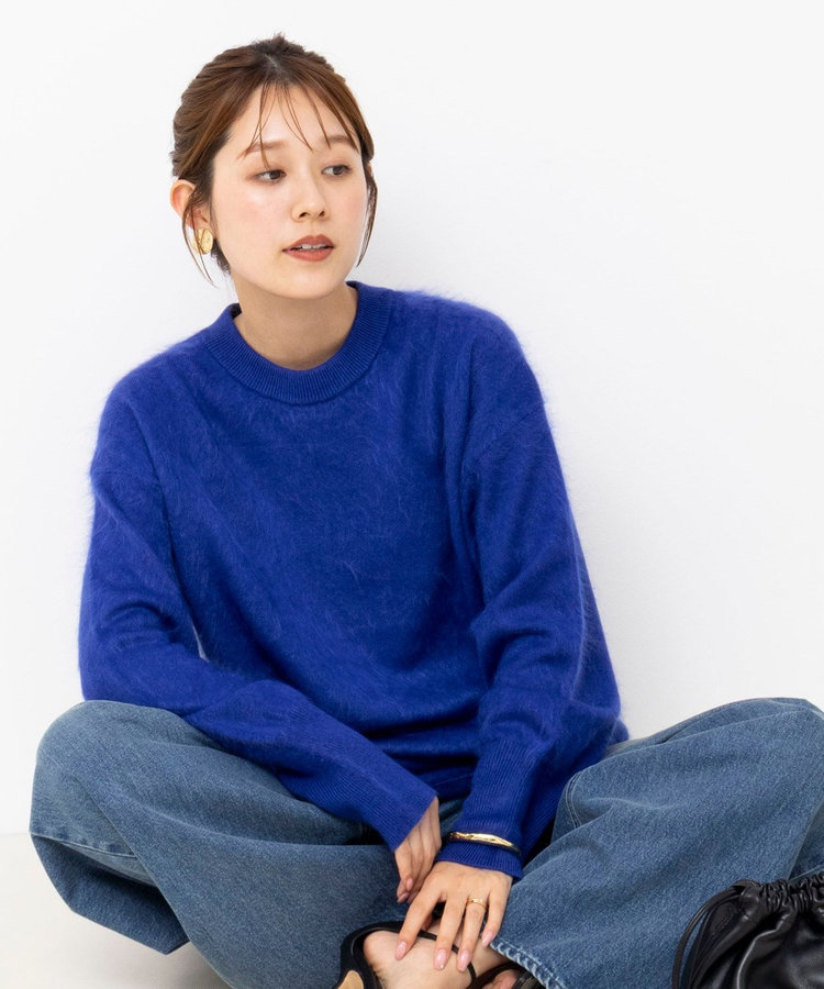 カシミヤファー加工クルーネックプルオーバー ミニストール付き