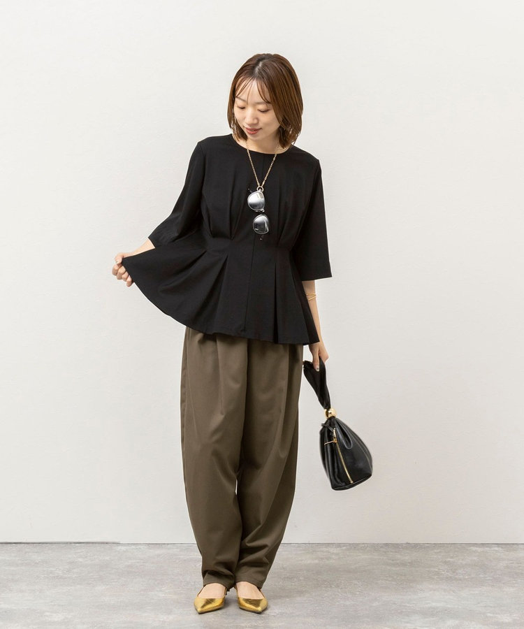 《接触冷感/UVカット》ウォッシャブルハイスペックジャージペプラムプルオーバー