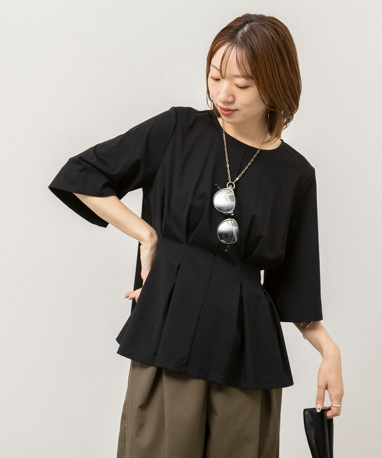 《接触冷感/UVカット》ウォッシャブルハイスペックジャージペプラムプルオーバー