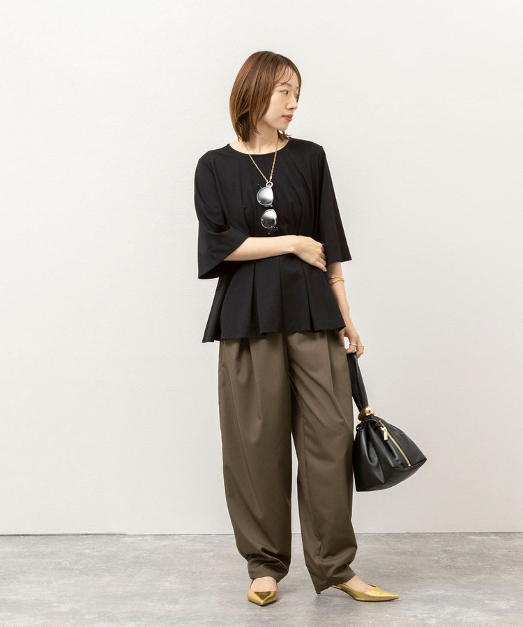 《接触冷感/UVカット》ウォッシャブルハイスペックジャージペプラムプルオーバー