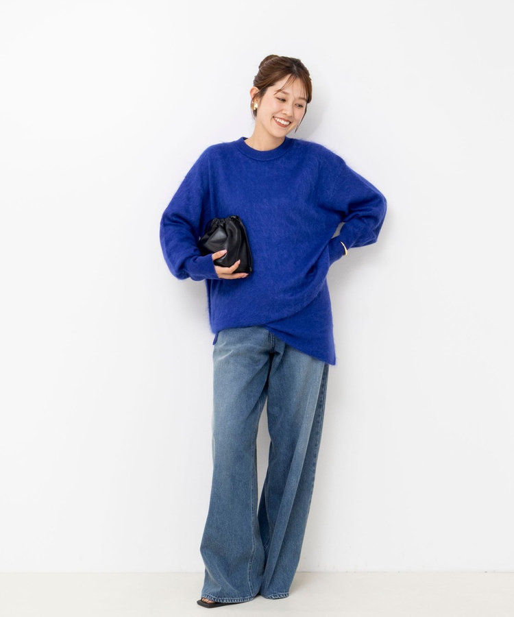 カシミヤファー加工クルーネックプルオーバー ミニストール付き