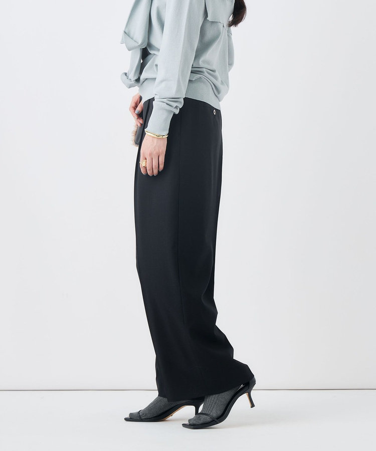 【一部WEB限定サイズ】《抗ピル/防シワ》ウォッシャブルポリウール梳毛タックワイドパンツ