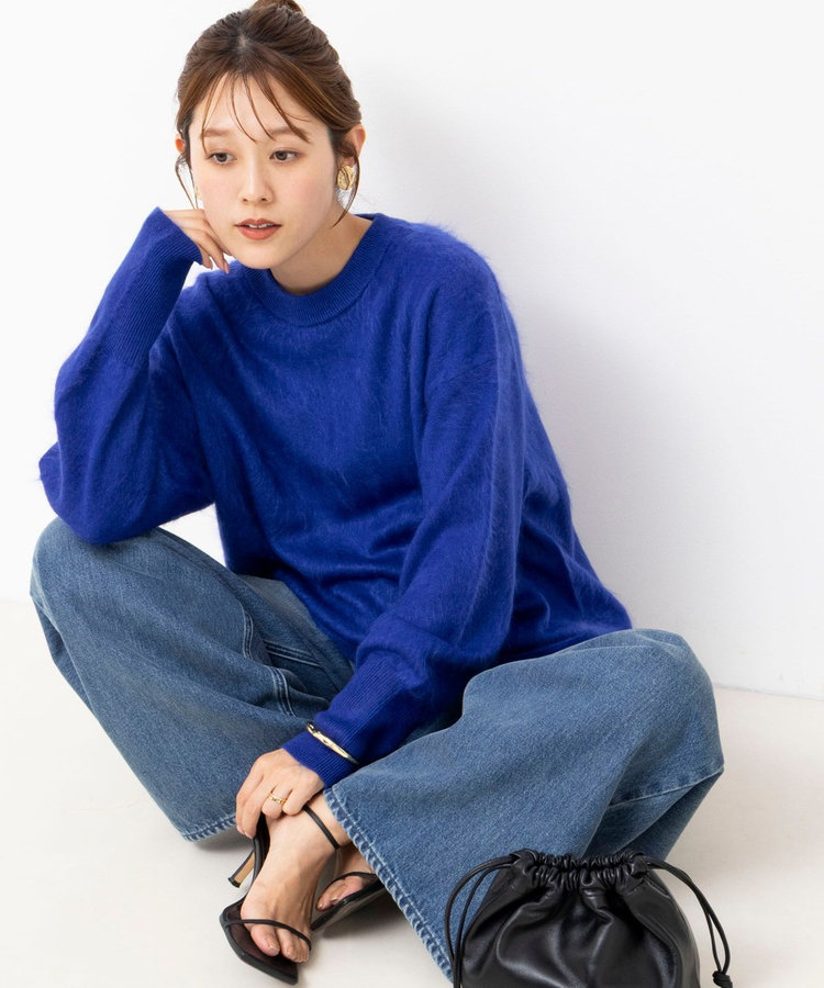 カシミヤファー加工クルーネックプルオーバー ミニストール付き