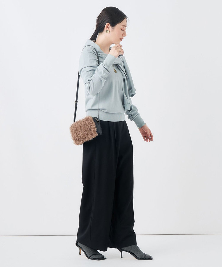【一部WEB限定サイズ】《抗ピル/防シワ》ウォッシャブルポリウール梳毛タックワイドパンツ