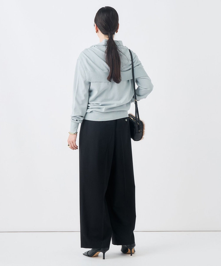 【一部WEB限定サイズ】《抗ピル/防シワ》ウォッシャブルポリウール梳毛タックワイドパンツ