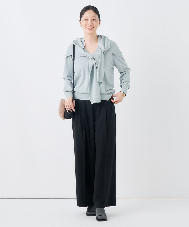 【一部WEB限定サイズ】《抗ピル/防シワ》ウォッシャブルポリウール梳毛タックワイドパンツ
