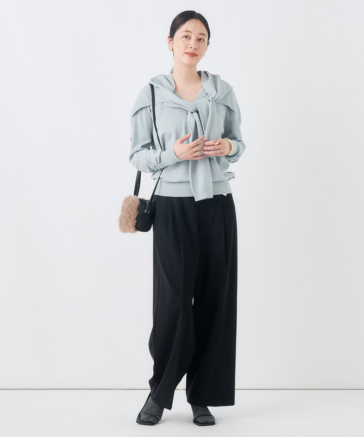 【一部WEB限定サイズ】《抗ピル/防シワ》ウォッシャブルポリウール梳毛タックワイドパンツ