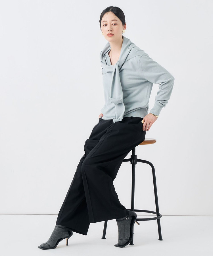 【一部WEB限定サイズ】《抗ピル/防シワ》ウォッシャブルポリウール梳毛タックワイドパンツ