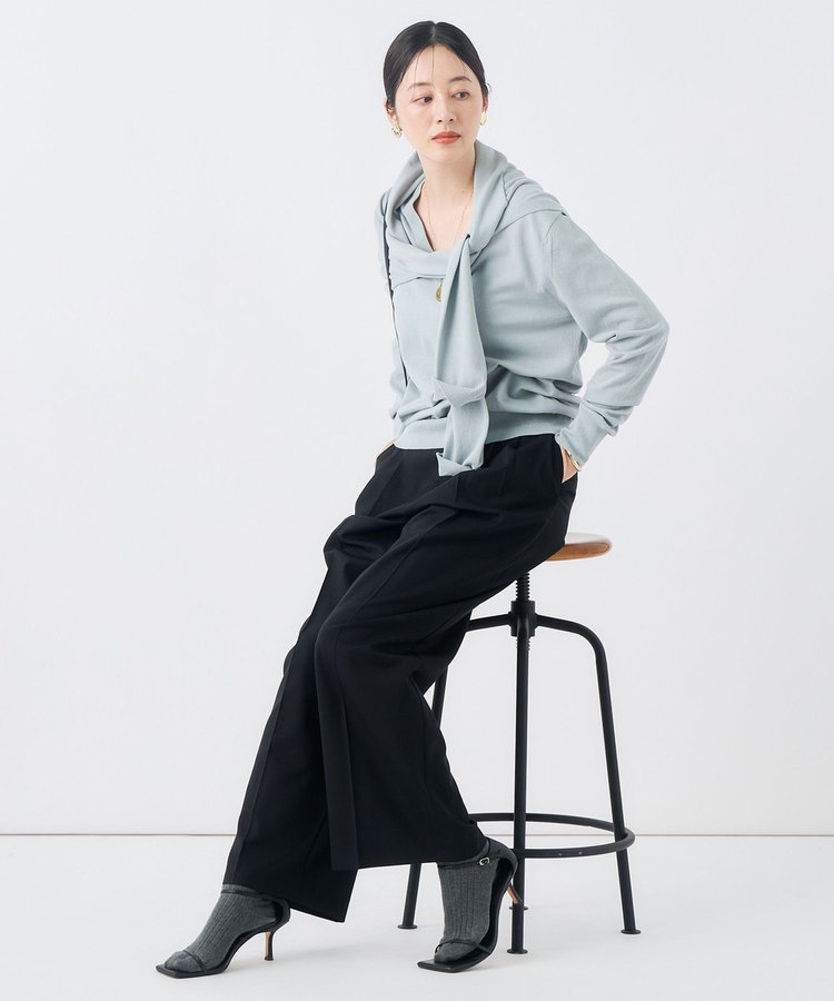 【一部WEB限定サイズ】《抗ピル/防シワ》ウォッシャブルポリウール梳毛タックワイドパンツ