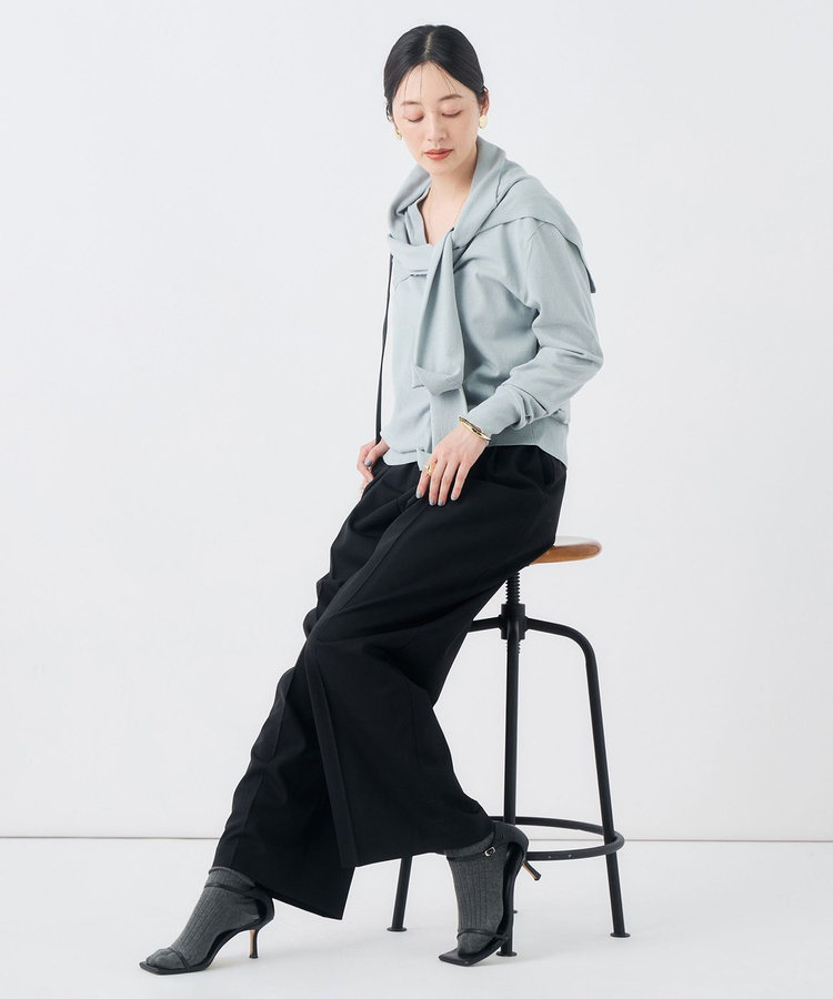 【一部WEB限定サイズ】《抗ピル/防シワ》ウォッシャブルポリウール梳毛タックワイドパンツ