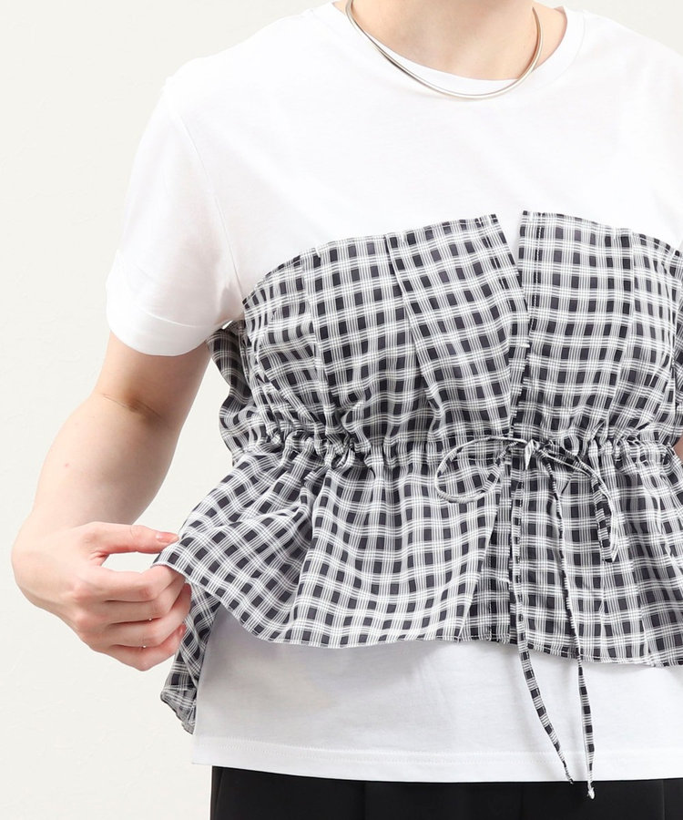 シアーチェックビスチェ付きTシャツ