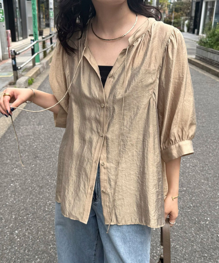 【18％OFF】 シャイニーシアー2WAYハーフスリーブブラウス（5-0021-3-21-008 トップス