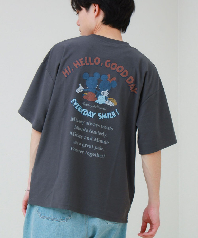 【ユニセックスで着れる】梨地ミッキー＆ミニープリント Tシャツ