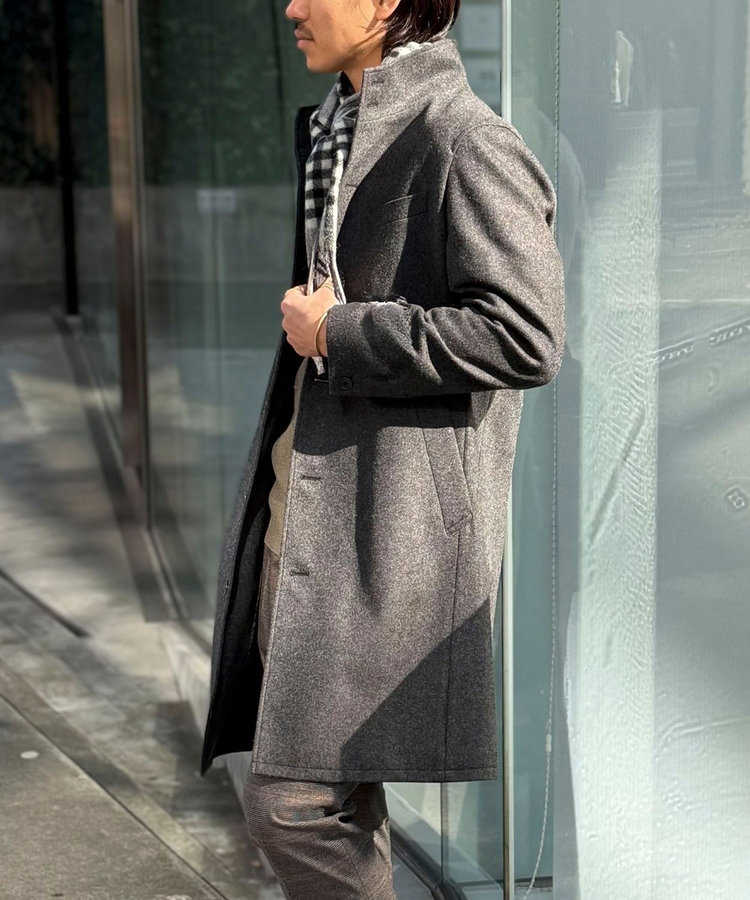 《ビジカジ対応》カシミヤ混 スタンドカラーコート