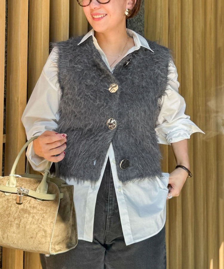 手洗い可能》ビックボタン起毛ファーベスト（5-0030-5-02-005