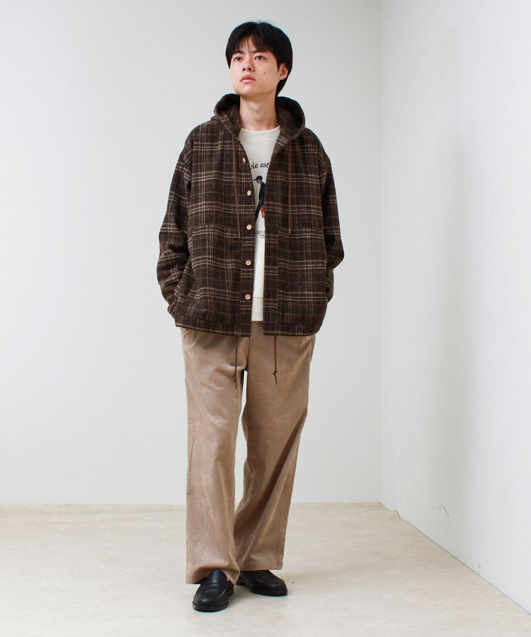 T/C起毛 チェックフーデッドシャツブルゾン