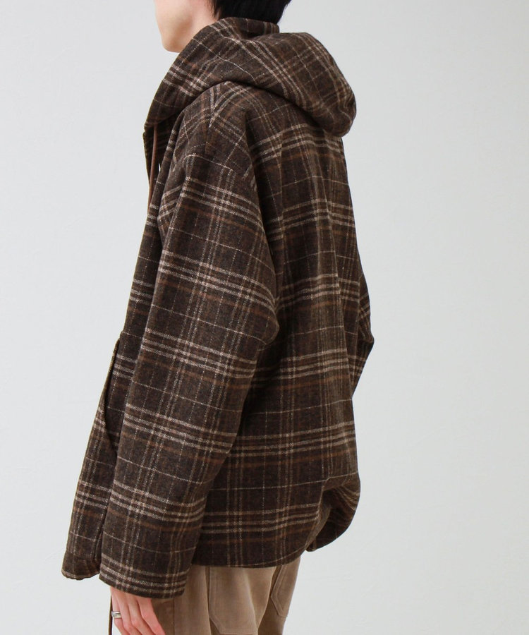 T/C起毛 チェックフーデッドシャツブルゾン